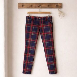 Vineyard Vines Plaid Skinny Pants Women 4 Navy Red Excellent Tartan Trousers